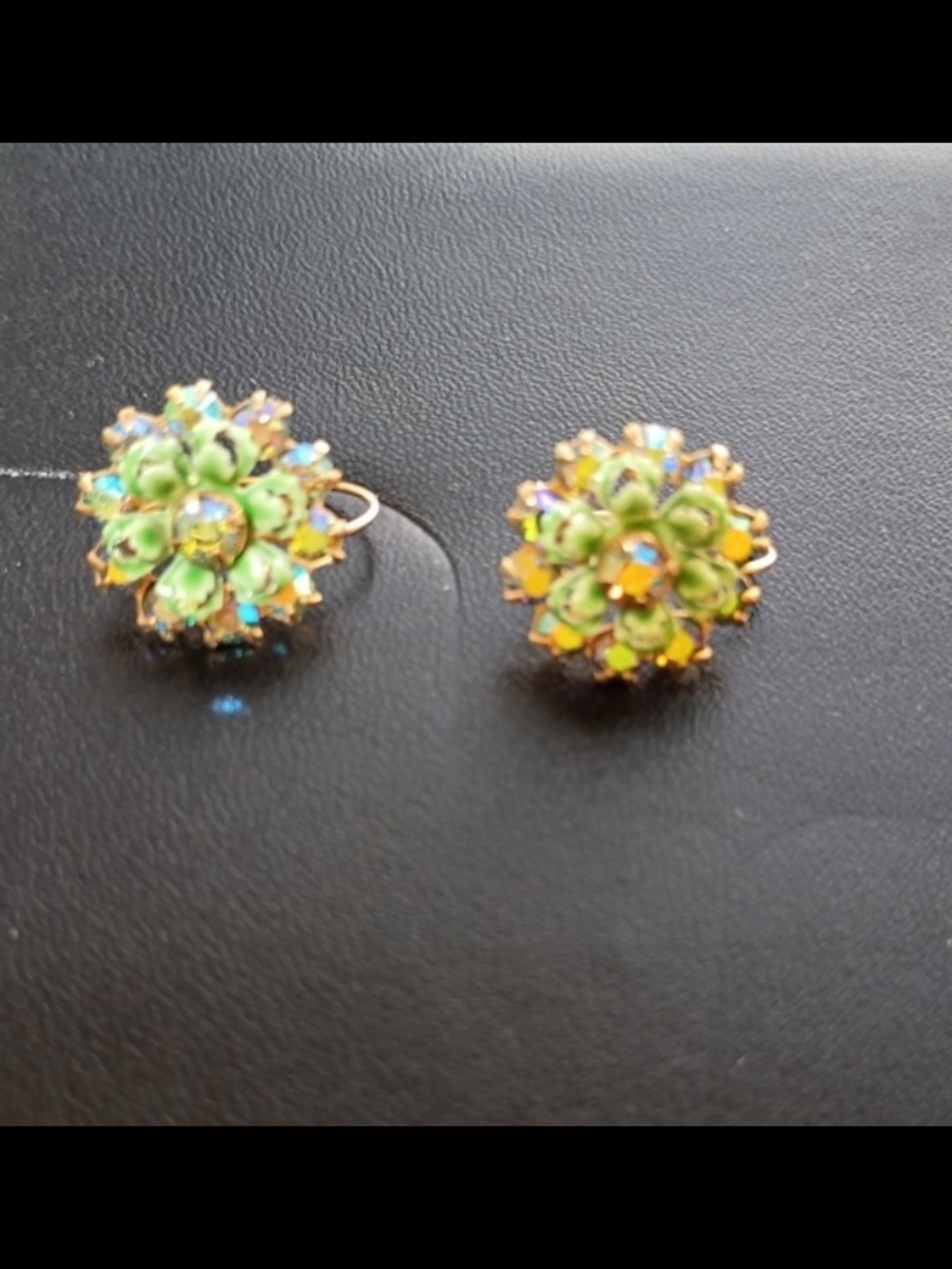 Green Crystal Cluster Floral Earrings
